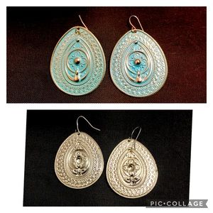 Thin silver and teal large tear drop dangles